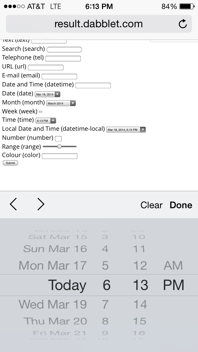 Screenshot: iOS form field type is datetime