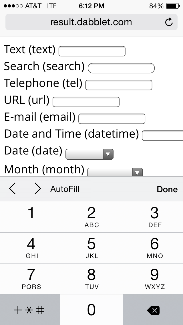 Screenshot: iOS form field type is tel