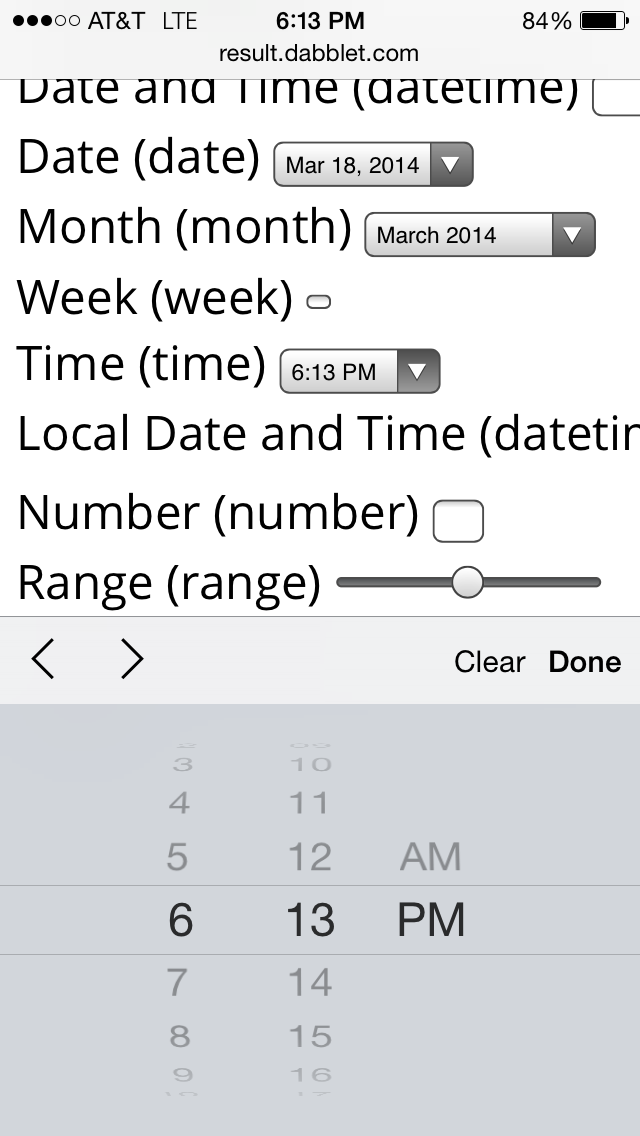 Screenshot: iOS form field type is time
