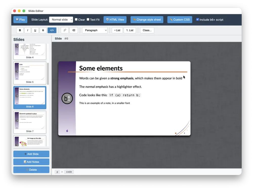 Screenshot of the editor