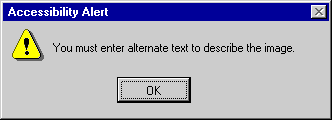Screenshot of accessibility alert dialog