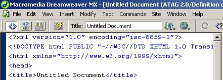 Screenshot of Dreamweaver MX code view