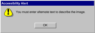 Screenshot of accessibility alert dialog