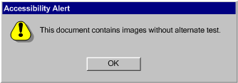 Screenshot of accessibility alert dialog