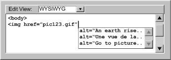 Screen shot demonstrating pop-up menu for  selecting alt text.