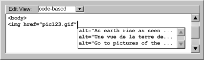 Screen shot demonstrating pop-up menu for  selecting alt text.