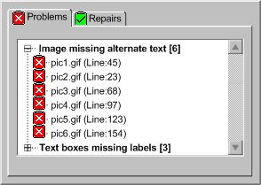 Screen shot demonstrating automated checking with the results in a summarized list.