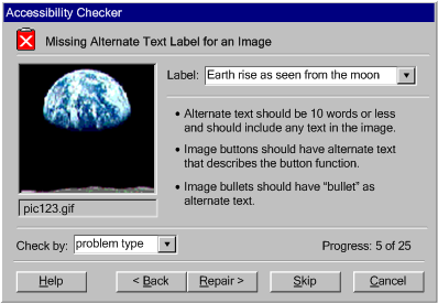 Screen shot demonstrating Screen shot demonstrating dedicated accessibility checker