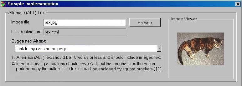A dialog
    requesting text for an image used as a link