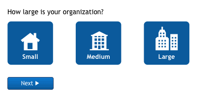 First question in a series of introductory questions with a next button.