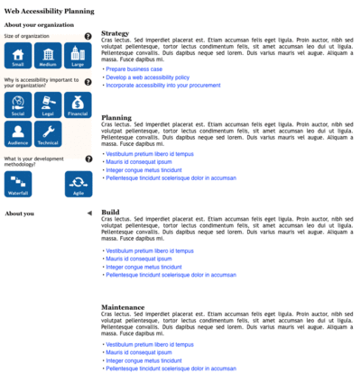 Filters are provided to allow users to cut down the information presented to that which is relevant to their situation.