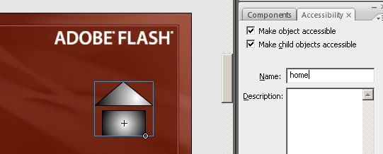 The accessibility panel in the Flash authoring environment.