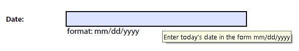 Image of a date form field in LiveCycle Designer showing tooltip text for a date format.