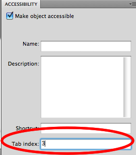 Setting a tab index value in the Accessibility Panel