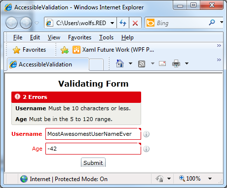 Form with invalid values