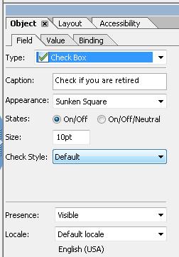 LiveCycle Designer Object palette, Field tab.