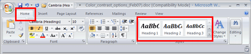 Selecting heading styles in Word 2007/2010.
