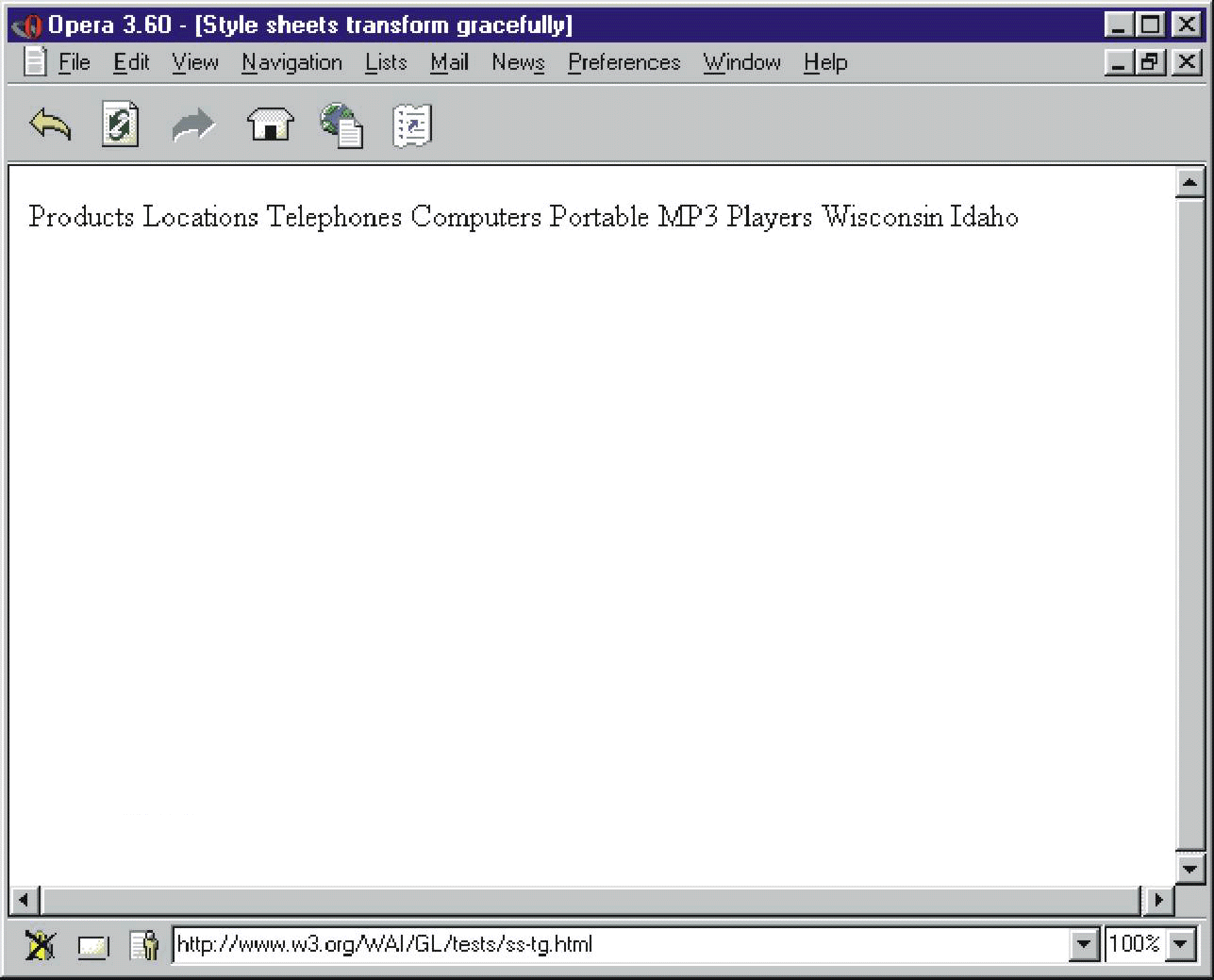 Screen shot of the example code as it appears without style sheets