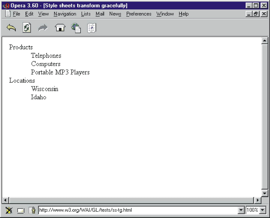 Example code as it appears with style sheets not applied