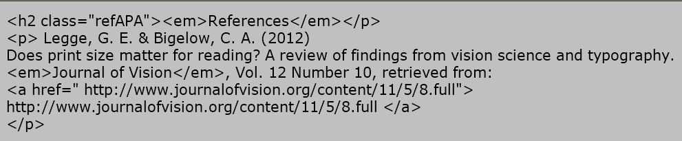 HTML for an APA reference