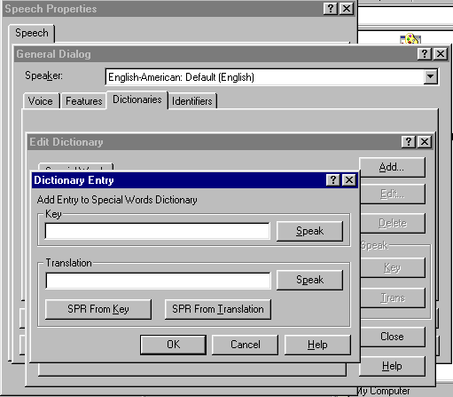 ViaVoice control panel for editing the user dictionary