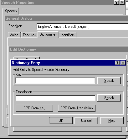 ViaVoice control panel for editing the user dictionary