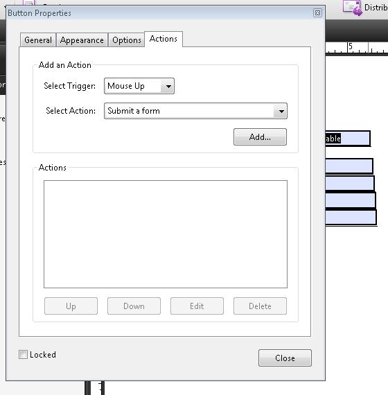 The Action tab in the Button Properties dialog with the Select Action option specified.