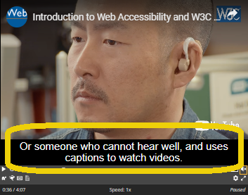 Screenshot of video player with captions switched on