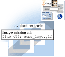 illustation of evaluation tool listing images missing alt