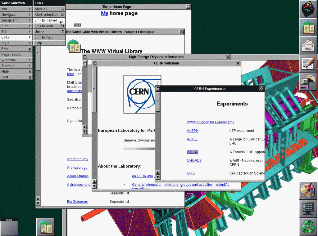 early color screenshot of worldwideweb browser