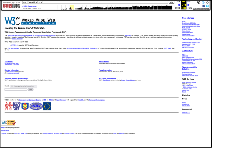 screenshot of the 1999-04-29 capture of the site on the WayBack Machine