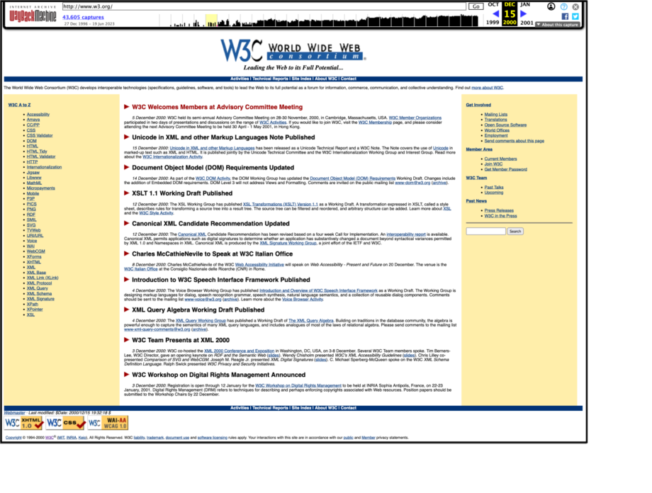screenshot of the 2000-12-15 capture of the site on the WayBack Machine