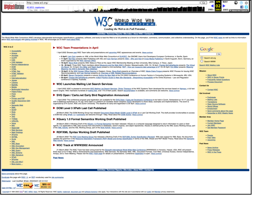 screenshot of the 2002-04-02 capture of the site on the WayBack Machine