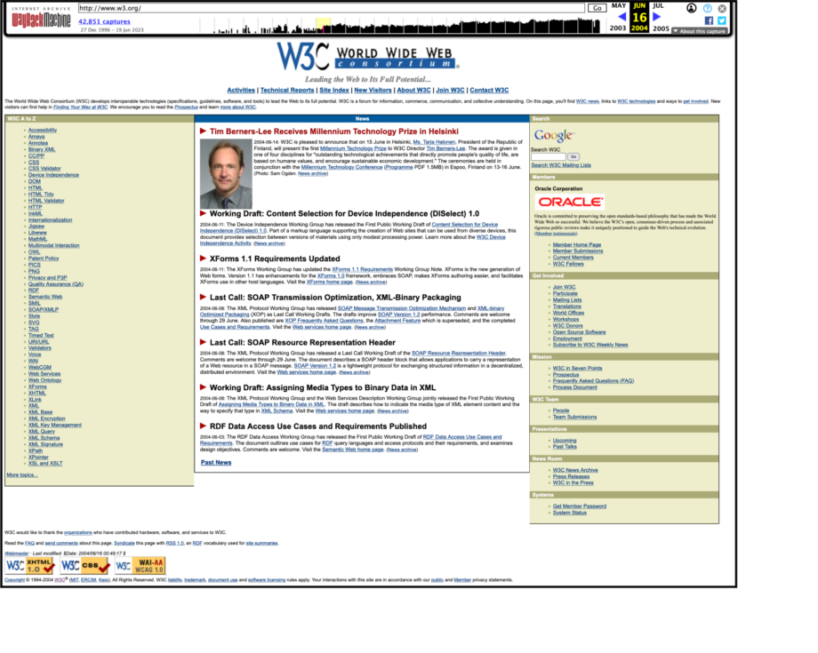 screenshot of the 2004-06-16 capture of the site on the WayBack Machine