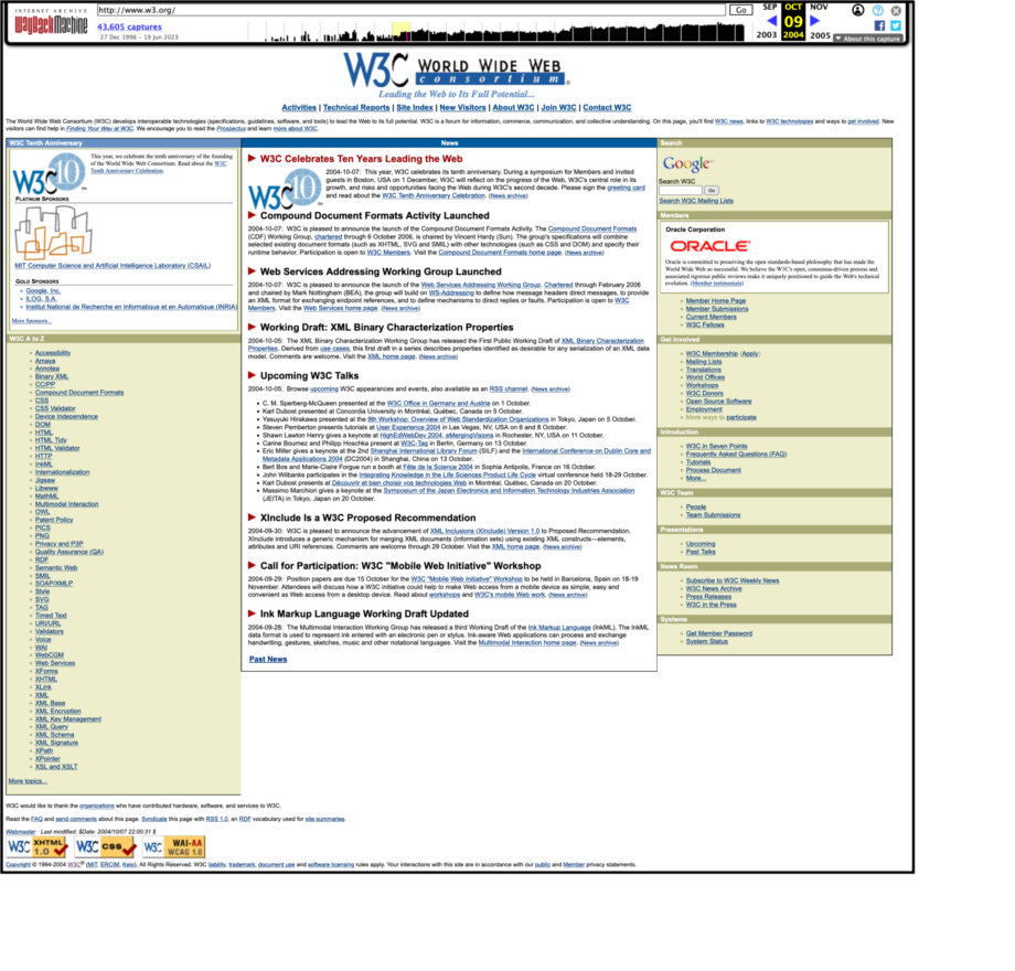 screenshot of the 2004-10-09 capture of the site on the WayBack Machine