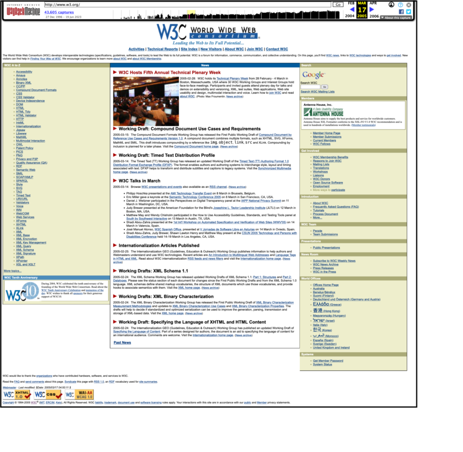 screenshot of the 2005-03-17 capture of the site on the WayBack Machine