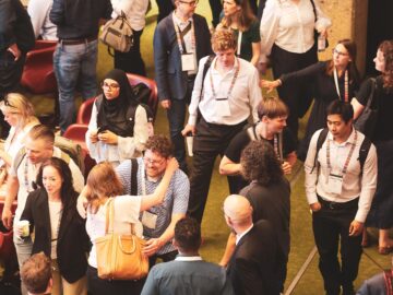 a crowd of GDC 2025 attendees shot from above 