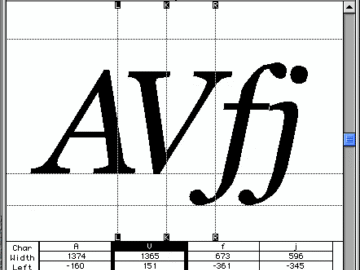 kerning example of letters and lines in a gray square from the Web Fonts 1997 document