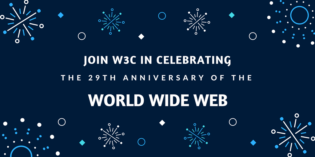 graphic with the text: Join W3C in celebrating the 29th anniversary of the World Wide Web