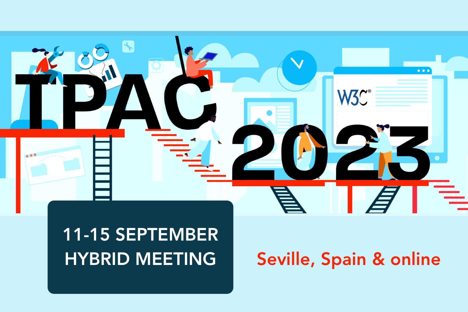 TPAC 2023 illustration with text: 11-15 September in Seville Spain and online