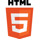 HTML5 logo: Shaped like a shield with the text 'HTML' above and the numeral '5' prominent on the face of the shield.