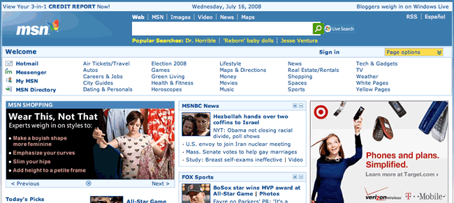 The MSN home page has a ludicrous number of links on it